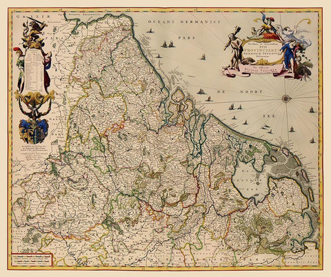 Provinces Netherlands - Visscher 1681 White Modern Wood Framed Art Print with Double Matting by Visscher