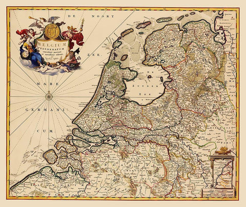 Benelux Belgium - Visscher 1680 White Modern Wood Framed Art Print with Double Matting by Visscher