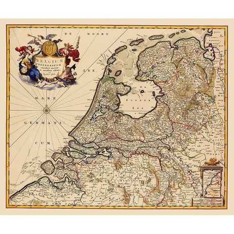 Benelux Belgium - Visscher 1680 Black Modern Wood Framed Art Print by Visscher