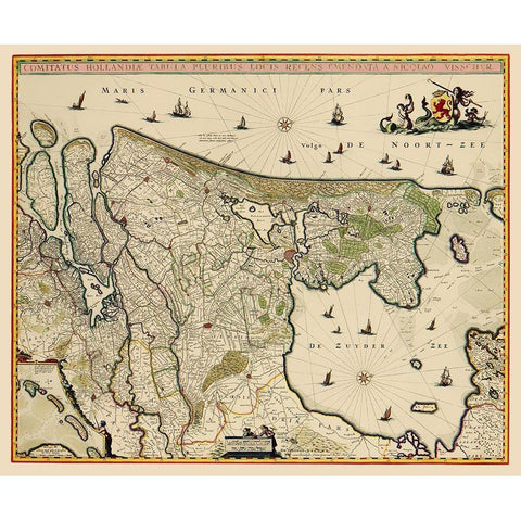 Holland Netherlands - Visscher 1682 White Modern Wood Framed Art Print by Visscher