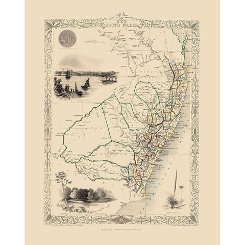 New South Wales Van Diemens Land Australia White Modern Wood Framed Art Print by Tallis