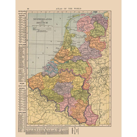 Europe Netherlands Belgium - Hammond 1910 White Modern Wood Framed Art Print by Hammond