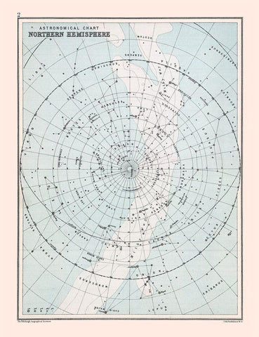 Chart Northern Hemisphere - Bartholomew 1892 Black Ornate Wood Framed Art Print with Double Matting by Bartholomew