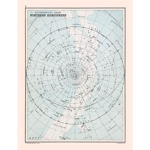 Chart Northern Hemisphere - Bartholomew 1892 Gold Ornate Wood Framed Art Print with Double Matting by Bartholomew