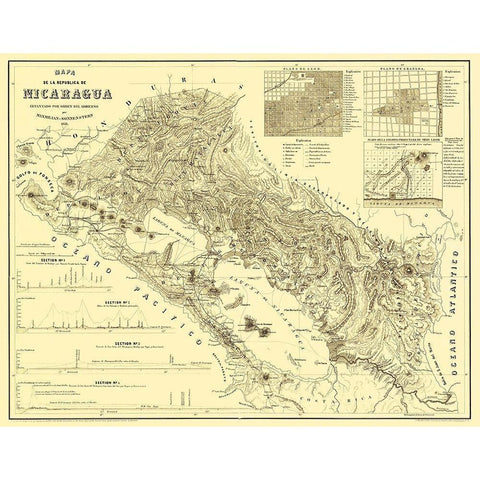 Central America Nicaragua - Maxmilian 1858 Black Modern Wood Framed Art Print by Maxmilian