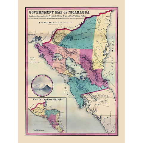 Central America Nicaragua - Jocelyn 1856 Black Modern Wood Framed Art Print by Jocelyn