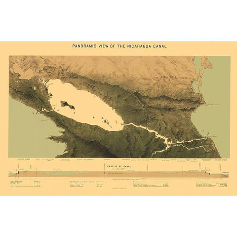 Central America Nicaragua Canal Panoramic Black Modern Wood Framed Art Print by Bien