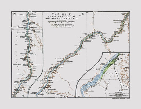 Nile Aswan Second Cataract Egypt - Baedeker 1913 White Modern Wood Framed Art Print with Double Matting by Baedeker