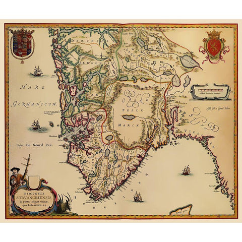 Scandinavia Stavanger Norway - Blaeu 1638 Black Modern Wood Framed Art Print with Double Matting by Blaeu