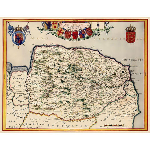 Norfolk England - Blaeu 1646 White Modern Wood Framed Art Print by Blaeu