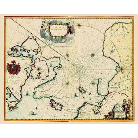 North Polar Region Northern Hemisphere - Blaeu Black Modern Wood Framed Art Print by Blaeu