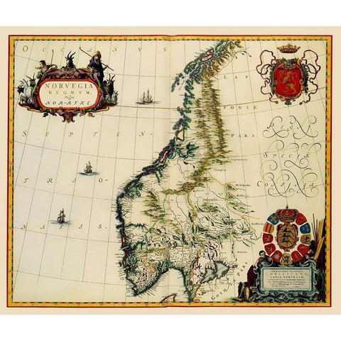 Scandinavia Norway - Blaeu 1662 White Modern Wood Framed Art Print by Blaeu