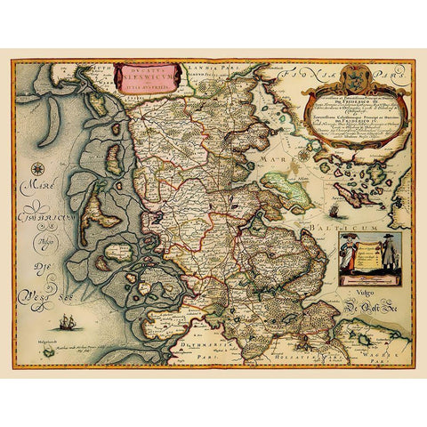Nordfriesland District Germany - Blaeu 1662 Black Modern Wood Framed Art Print with Double Matting by Blaeu