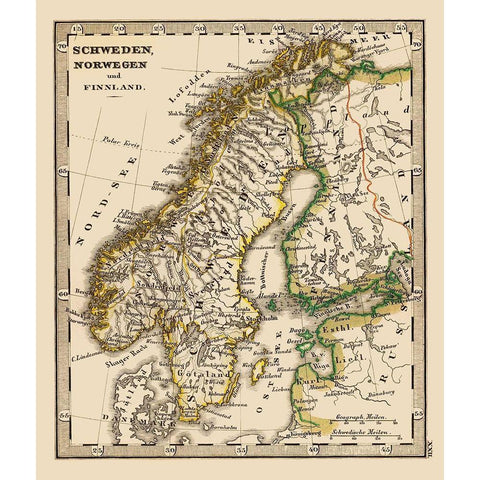 Scandinavia Norway Sweden Finland - Stieler 1852 White Modern Wood Framed Art Print by Stieler