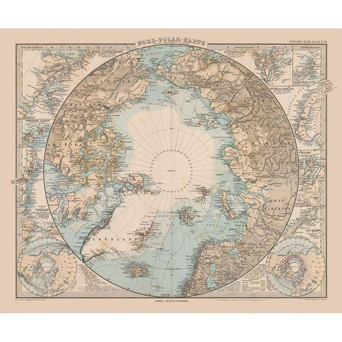 North Pole - Stieler 1885 White Modern Wood Framed Art Print by Stieler