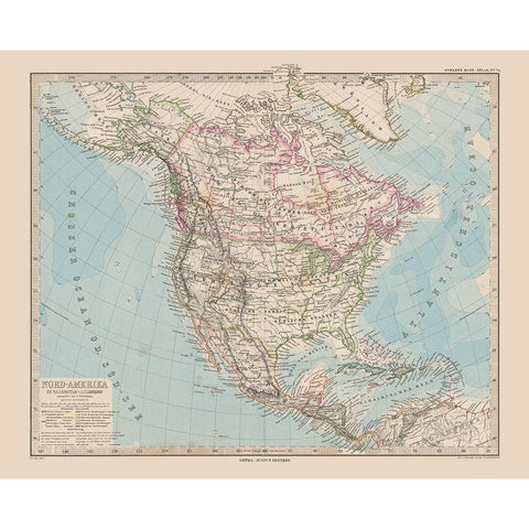 North America - Stieler 1885 Black Modern Wood Framed Art Print by Stieler