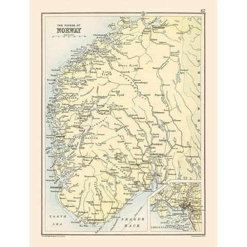 Fjords Norway Europe - Bartholomew 1892 Black Modern Wood Framed Art Print with Double Matting by Bartholomew