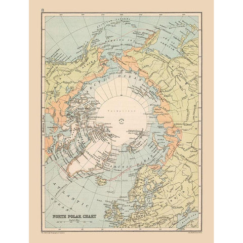 North Polar Chart - Bartholomew 1892 Black Modern Wood Framed Art Print with Double Matting by Bartholomew