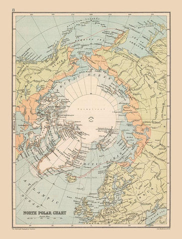 North Polar Chart - Bartholomew 1892 Black Ornate Wood Framed Art Print with Double Matting by Bartholomew