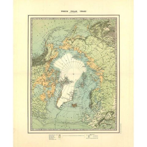 North Polar Chart - Johnston 1893 Gold Ornate Wood Framed Art Print with Double Matting by Johnston