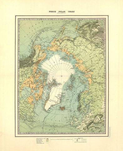 North Polar Chart - Johnston 1893 Black Ornate Wood Framed Art Print with Double Matting by Johnston