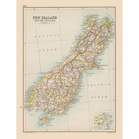 South Island New Zealand Oceania - Bartholomew Gold Ornate Wood Framed Art Print with Double Matting by Bartholomew