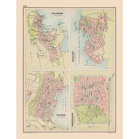 Major Cities New Zealand Oceania - Bartholomew Gold Ornate Wood Framed Art Print with Double Matting by Bartholomew