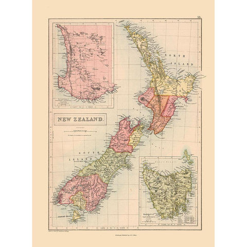 Oceania New Zealand - Black 1867 Gold Ornate Wood Framed Art Print with Double Matting by Black