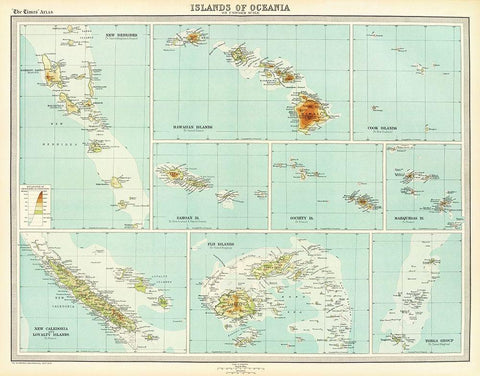 Oceania Islands - Bartholomew 1922 Black Ornate Wood Framed Art Print with Double Matting by Bartholomew