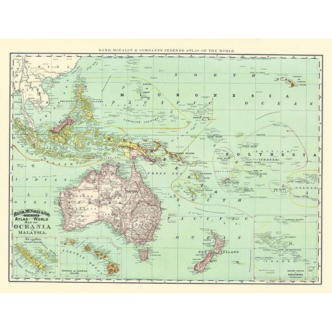 Oceania Malaysia - Rand McNally 1892 Black Modern Wood Framed Art Print by Rand McNally