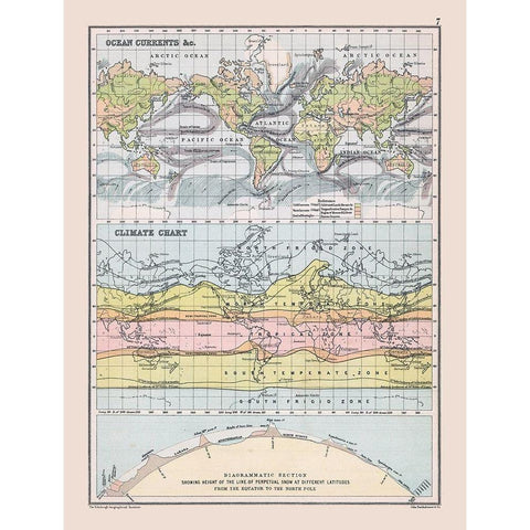Ocean Currents Climate Chart - Bartholomew 1892 White Modern Wood Framed Art Print by Bartholomew