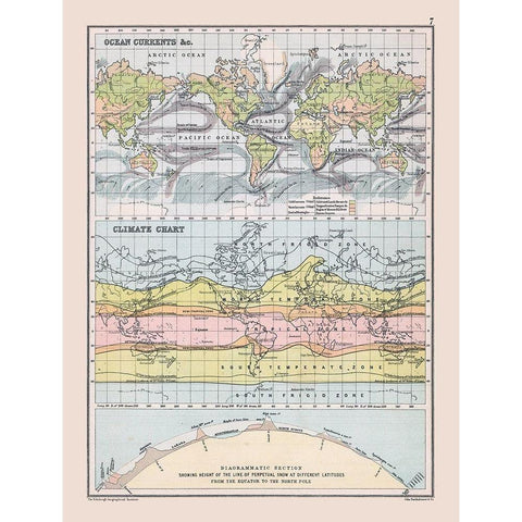 Ocean Currents Climate Chart - Bartholomew 1892 Black Modern Wood Framed Art Print by Bartholomew