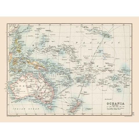 Oceania Sea Depth - Bartholomew 1892 White Modern Wood Framed Art Print by Bartholomew