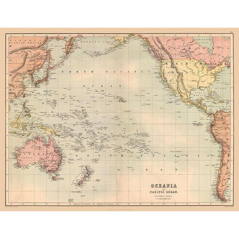 Oceania Pacific Ocean - Black 1867 Black Modern Wood Framed Art Print with Double Matting by Black