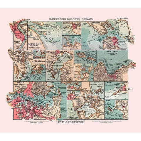 Major Ports Oceans - Perthes 1914 Gold Ornate Wood Framed Art Print with Double Matting by Perthes