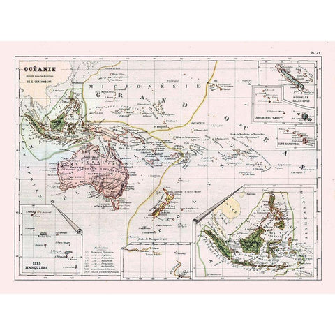 Oceania - Cortambert 1880 Black Modern Wood Framed Art Print with Double Matting by Cortambert