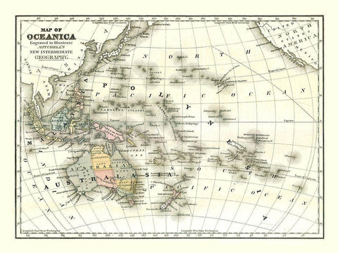 Oceania - Mitchell 1869 Black Ornate Wood Framed Art Print with Double Matting by Mitchell