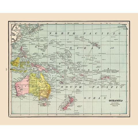 Oceania - Cram 1892 White Modern Wood Framed Art Print by Cram