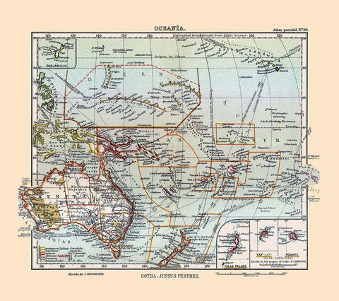 Oceania - Perthes 1921 Black Ornate Wood Framed Art Print with Double Matting by Perthes