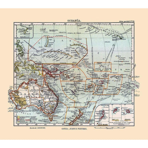 Oceania - Perthes 1921 Black Modern Wood Framed Art Print with Double Matting by Perthes