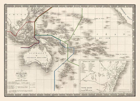 Oceania - Monin 1839 White Modern Wood Framed Art Print with Double Matting by Monin