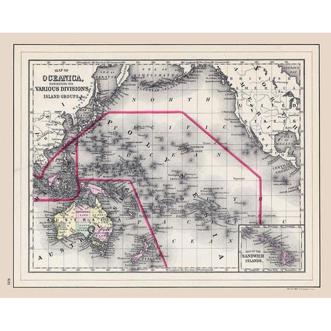 Oceania Islands - Bradley 1887  Gold Ornate Wood Framed Art Print with Double Matting by Bradley
