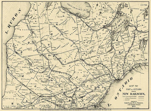 Ontario Canada Railroad - Copp 1872 Black Ornate Wood Framed Art Print with Double Matting by Copp