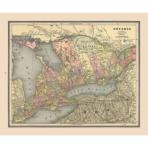 Ontario Province Canada - Cram 1888 White Modern Wood Framed Art Print by Cram