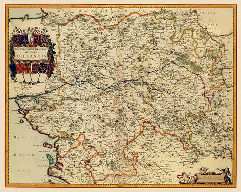 Orleans Region France - Blaeu 1662 Black Ornate Wood Framed Art Print with Double Matting by Blaeu
