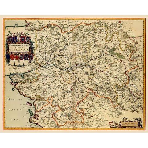 Orleans Region France - Blaeu 1662 Black Modern Wood Framed Art Print by Blaeu