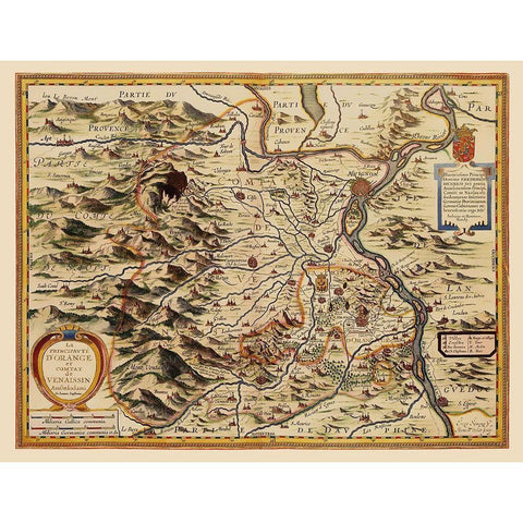 Principality of Orange France - Jansson 1630 Black Modern Wood Framed Art Print by Jansson