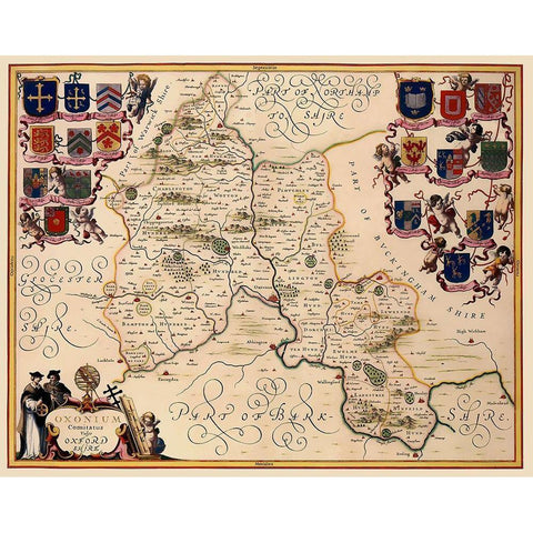Oxfordshire County England - Jansson 1646 Black Modern Wood Framed Art Print with Double Matting by Jansson
