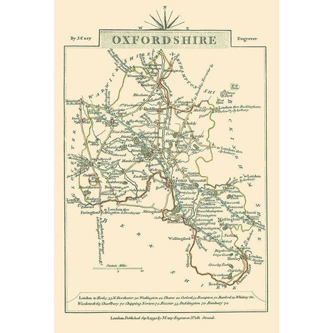 Oxfordshire County England - Cary 1792 Gold Ornate Wood Framed Art Print with Double Matting by Cary