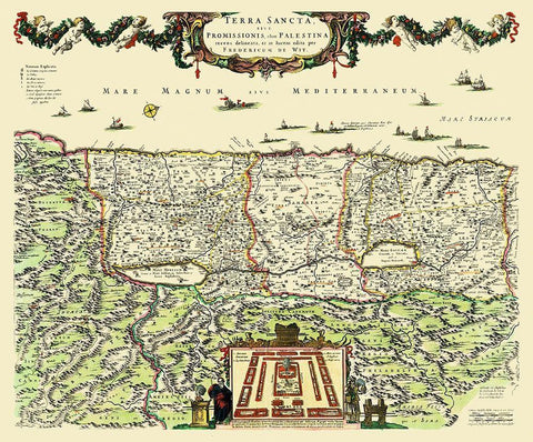 Terra Sancta Province of Judea Israel - De Wit Black Ornate Wood Framed Art Print with Double Matting by De Wit